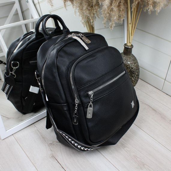 Рюкзак-сумка жіночий з якісної екошкіри. Рюкзак для дівчаток. Рюкзак чорний | Зображення 1