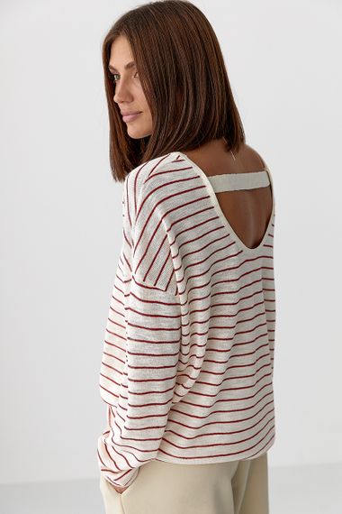 Легкий в'язаний джемпер у смужку - червоний цвет, ONE SIZE (є розміри) | Зображення 1