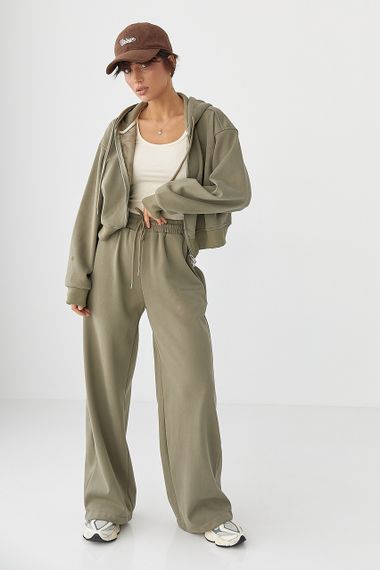 Теплий спортивний костюм з об'ємним написом - хакі цвет, M/L (є розміри)