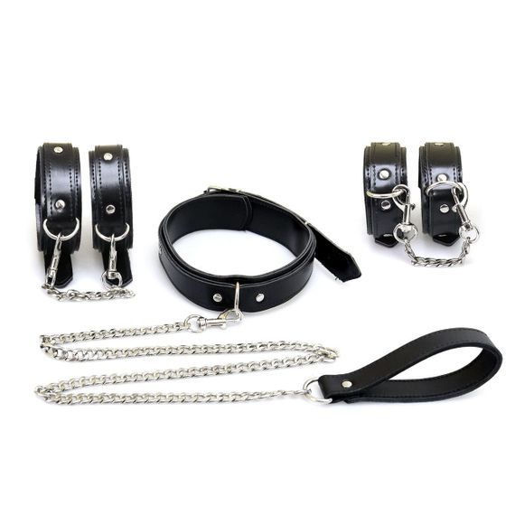 Набор BDSM Art of Sex - Emoji, наручники, поножи, ошейник с поводком, экокожа, черный sexstyle
