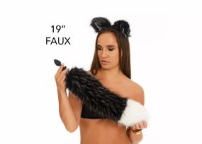 Анальний хутряний хвіст без пробки, Чорнобурий з білим кінчиком, OKOVA 50 см Sex Aura