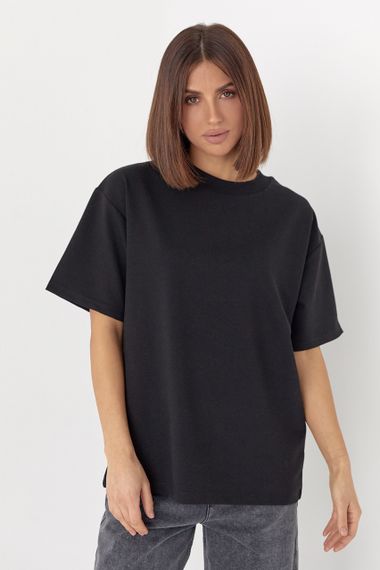 Однотонная женская футболка в стиле oversize - черный цвет, L (есть размеры) | Зображення 8