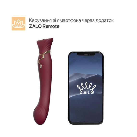 Смартвібратор 3в1 Zalo — Queen Wine Red, пульсівна перлина та вакуум, кристал Swarovski | Зображення 1