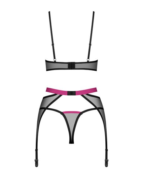 Комплект Obsessive Novenes 3-pcs set, M/L, прозорий ліф на кісточках, стрінги, пояс | Зображення 4