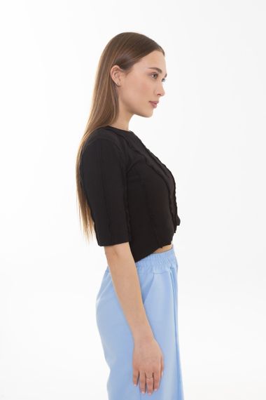 Кроп топ 4Profi  з коротким рукавом зі швами назовні чорний размер S 26141 | Зображення 1