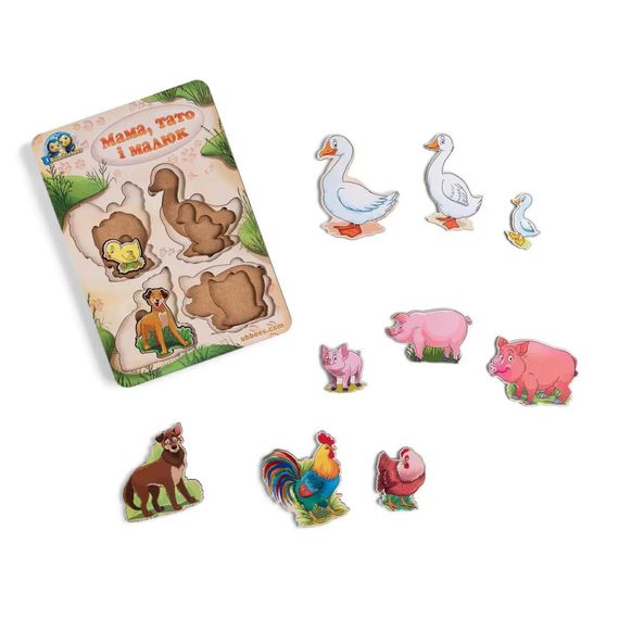 Дерев'яний пазл-вкладиш "Сім'я-свійські тварини-2" Ubumblebees (ПСФ003) PSF003 більше-менше