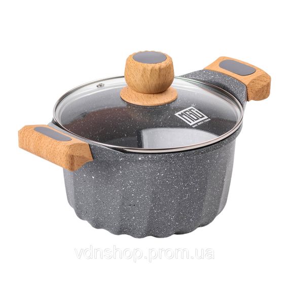 Алюминиевая кастрюля объемом 3 литра с крышкой Ø 20 см Мрамор с антипригарным покрытием MGC серый HP-4-432G | Зображення 3