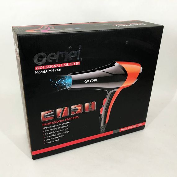 Фен GEMEI GM-1766 2.6кВт АС, фен для головы, женский фен для волос, фен сушка. Цвет: оранжевый | Зображення 7