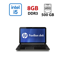 Ноутбук Б-клас HP Pavilion dv6 / 15,6" (1366x768) TN / Intel Core i5-540M (2 (4) ядра по 2,53 - 3,07 ГГц) / 8 ГБ DDR3 / 500 ГБ HDD / nVidia GeForce GT 230M, 1 ГБ GDDR3, 128-біт / АКБ не тримає заряд б/в