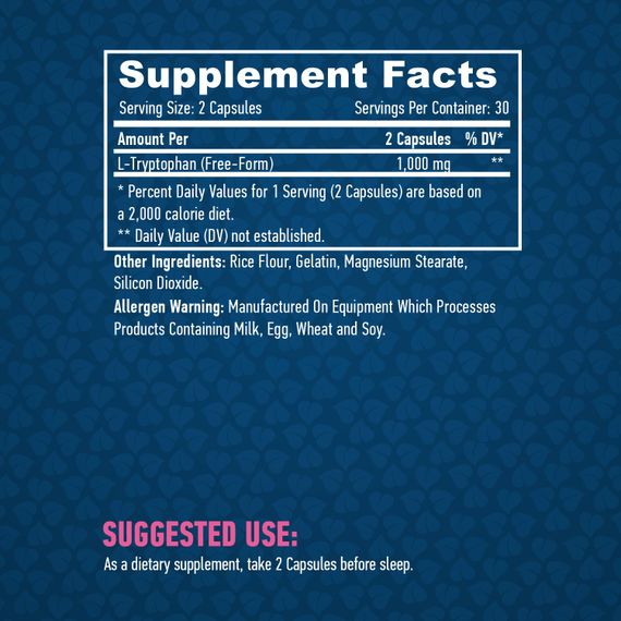 L-триптофан Haya Labs L-Tryptophan 500 mg 60 caps | Зображення 1