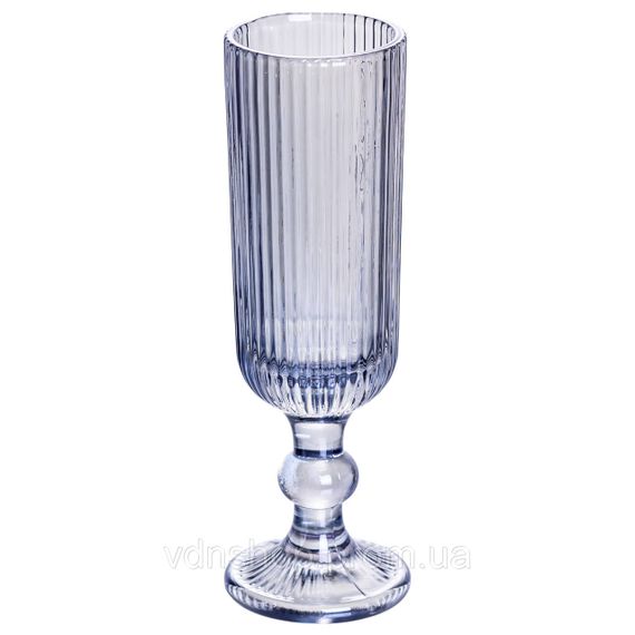 Бокал для шампанского фигурный прозрачный ребристый из толстого стекла набор 6 шт Голубой HP7116BL | Зображення 1
