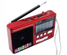 Портативний всехвильовий FM радіоприймач Golon RX 181 переносне радіо Power Bank USB червоний
