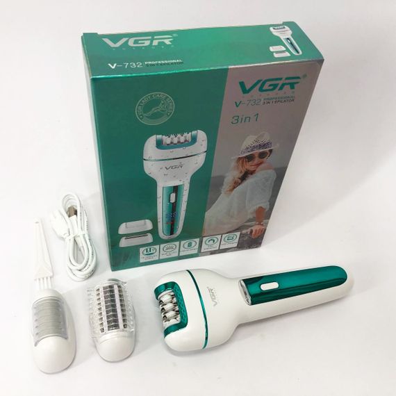 Жіночий бездротовий епілятор 3в1 VGR V-732 для ніг та зони бікіні з підсвічуванням та дисплеєм. Колір: зелений | Зображення 7