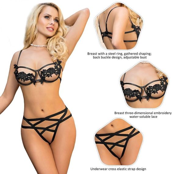 Комплект білизни Star Night бюстьє та трусики з відкритим доступом, чорний XS-S sexstyle | Зображення 2