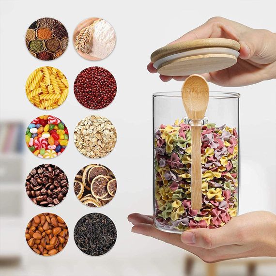 Скляні банки герметичні з кришками та ложками на 540 мл, банки для цукерок із кришками, прозорі банки | Зображення 1