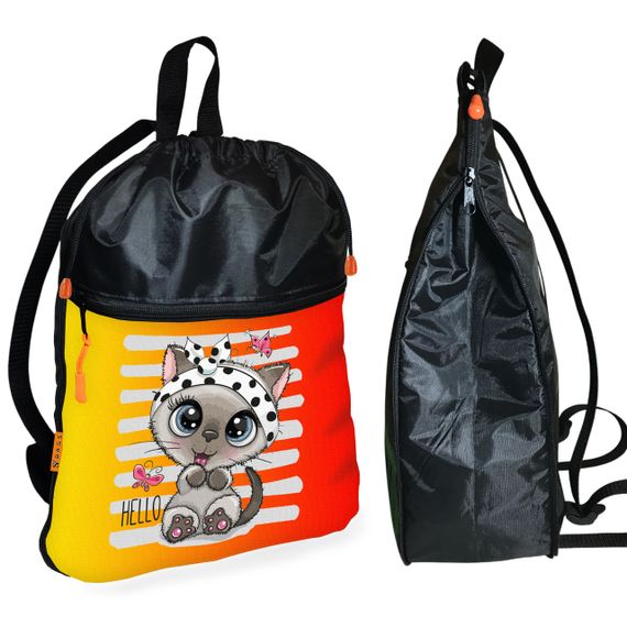 Рюкзак-мешок для обуви,спортивной формы с котенком детская сумка для сменки с расширителем (01257)