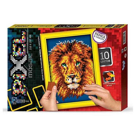 Набор для творчества "Мозаика Пиксель: Лев" РМ-01-06, 21х29,7 см, рамка в наборе