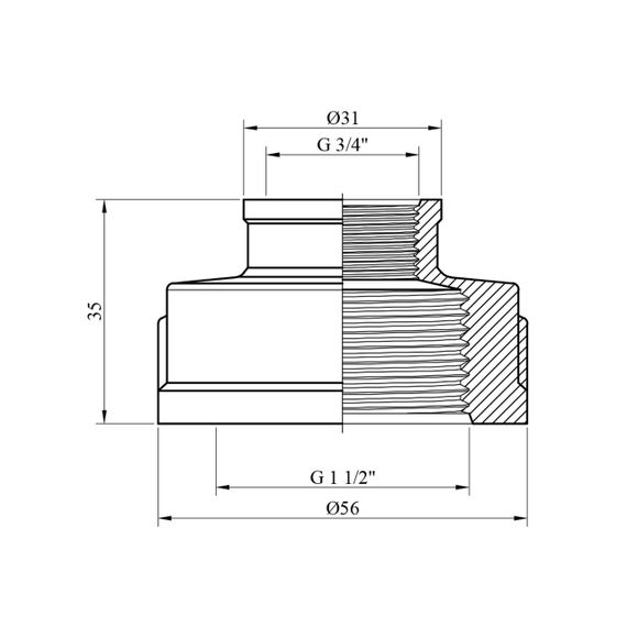 Муфта перехідна посилена LexLine 1 1/2"х3/4" ВВ латунна УК0310-В | Зображення 1