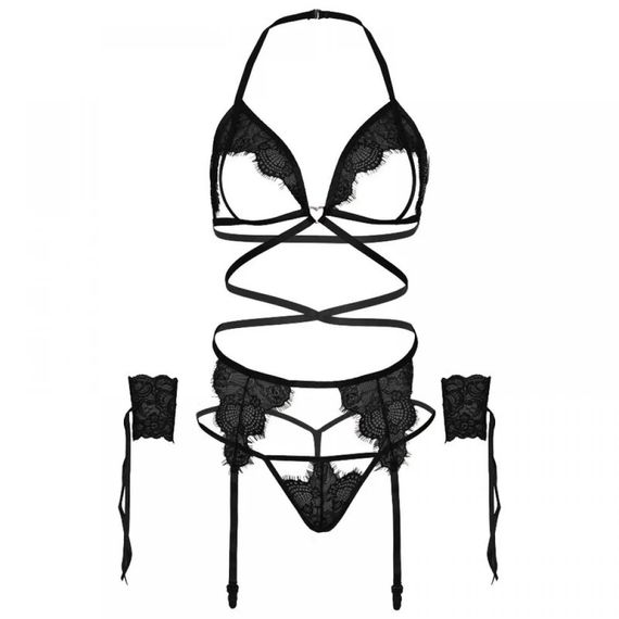 Комплект нижньої білизни Leg Avenue Eyelash Lace Open Cup Black O\S | Зображення 4