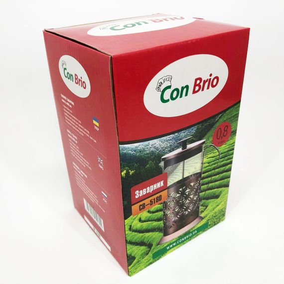 Френч-прес Заварник для чаю Con Brio CB-5180 800мл, Скляний чайник для чаю чайники | Зображення 4