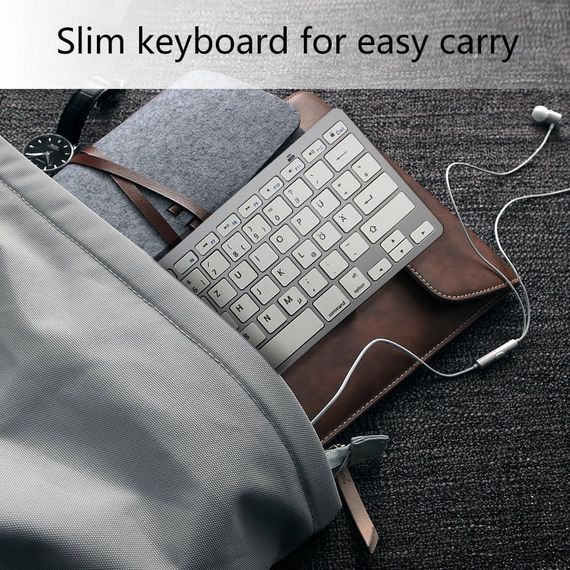 Беспроводная Bluetooth клавиатура 78 клавиш, серебристая, QWERTZ, для ноутбука, планшета, iOS Android Windows | Зображення 3