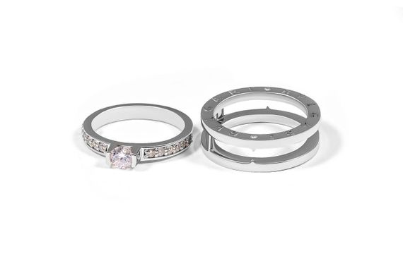 Двойное кольцо из белого золота с фианитами 16.5 | Зображення 4