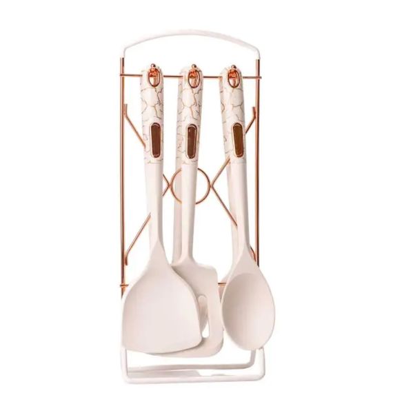 Набір кухонного приладдя на підставці 6 штук кухонні аксесуари Чорний під мармур YRUR5