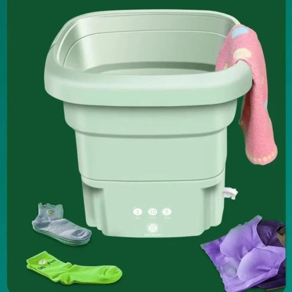 Складана пральна машина Folding Washing Machine силіконова складана стирання відро 7 л. Зелений | Зображення 4