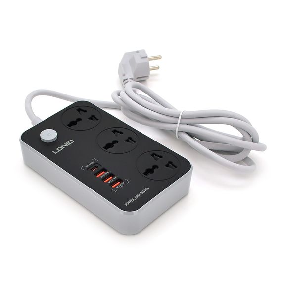 Мережевий фільтр LDNIO SC3412, 3 Розетки + 4 USB, 2 м, перетин 3х0, 75мм, Black