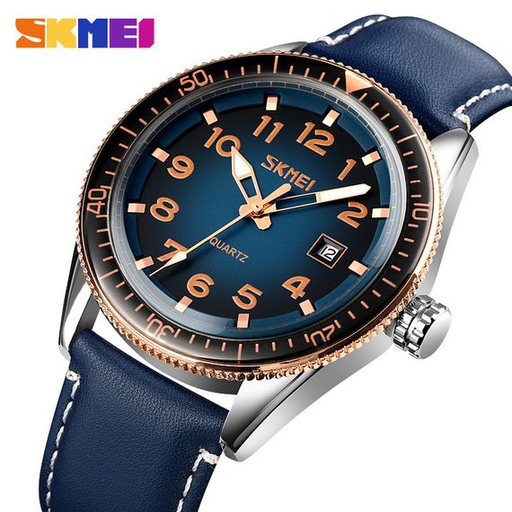 Годинник S2kmei 9232LRGBU Rose-Gold Blue Leather | Зображення 1