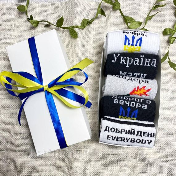 Набір чоловічих патріотичних шкарпеток 40-45 на 5 пар у подарунковій коробці із стрічкою | Зображення 5