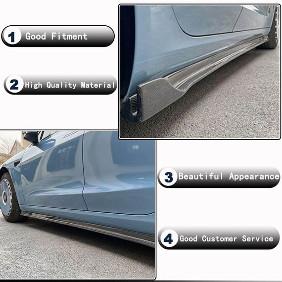 Накладки на пороги V3 (2017-2023, Карбон) для Tesla Model 3 2017- рр | Зображення 2