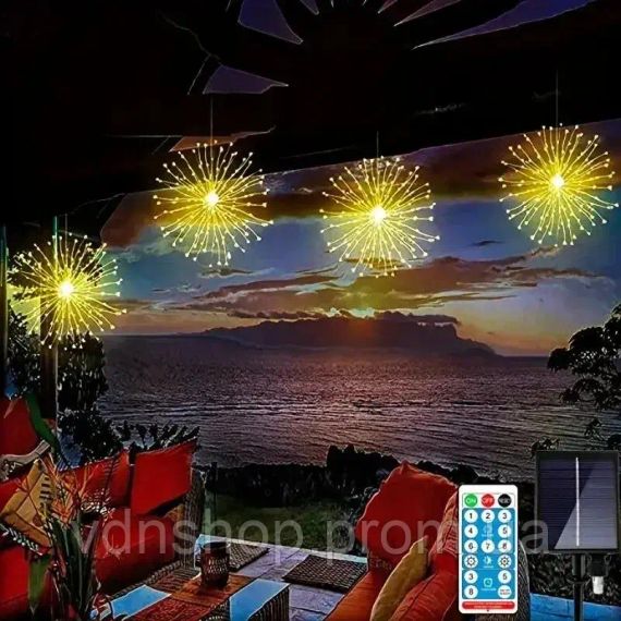 Світлодіодні кульові лампи Solar Starburst, світлодіодні  вогні з дистанційним керуванням, 8 режимами Теплий білий | Зображення 2