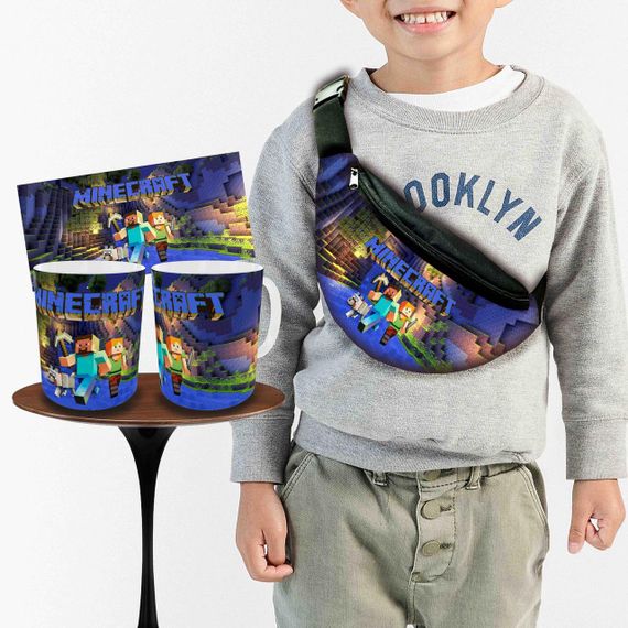 Набір: дитяча сумка-бананка+кружка Майнкрафт «Minecraft» 32х15см, бананка для хлопчика через плече на подарунок (00924)