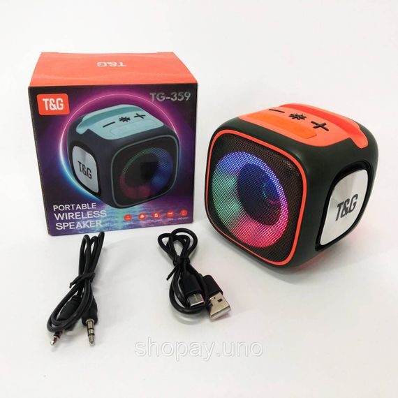 Портативная Bluetooth колонка TG359 7W с RGB подсветкой, аккумуляторная колонка для музыки. Цвет: зеленый | Зображення 3