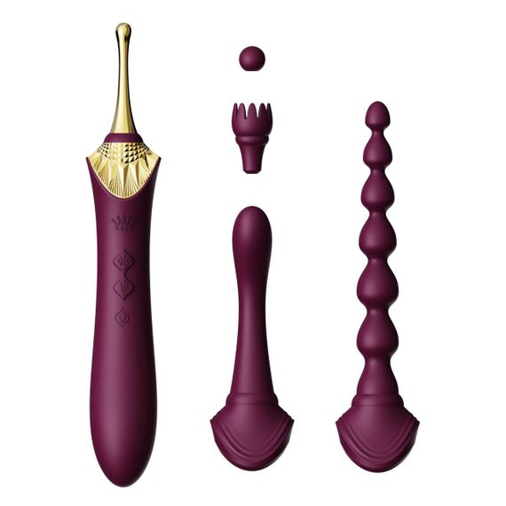 Мультифункціональний вібратор Zalo — Bess 2 Velvet Purple, 4 насадки, підігрів Sex Aura