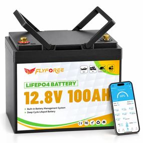 LiFePO4 12V/100Ah Акумулятор FLYFOREE для резервного живлення будинку, квартири, Вбудована BMS, Bluetooth APP