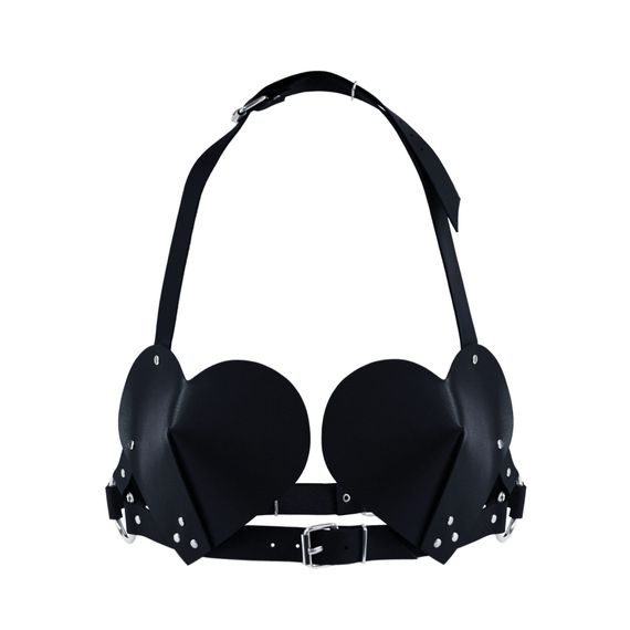 Бюстгальтер Сердце кожаный Feral Feelings Hearts Bra Черный One Size | Зображення 3