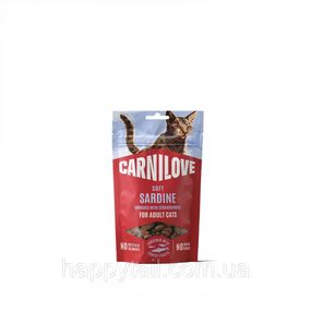 Мягкое лакомство для кошек Carnilove Soft Snack с сардиной и клубникой — беззерновые снеки 50 г