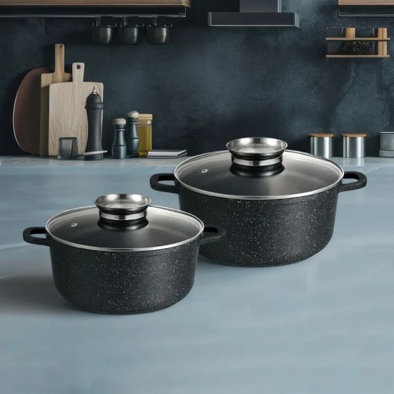 Набор кастрюль Gusto MARBLE GT-2404-28/30 4 предмета черный | Зображення 2