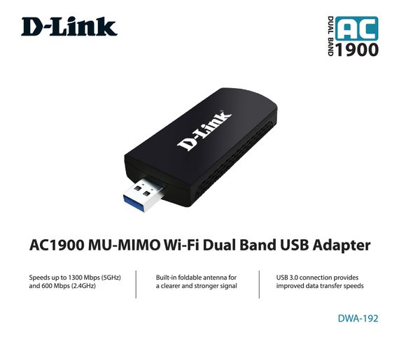 WiFi-адаптер D-Link DWA-192, AC1900, MU-MIMO, USB 3.0 (DWA-192) | Зображення 4