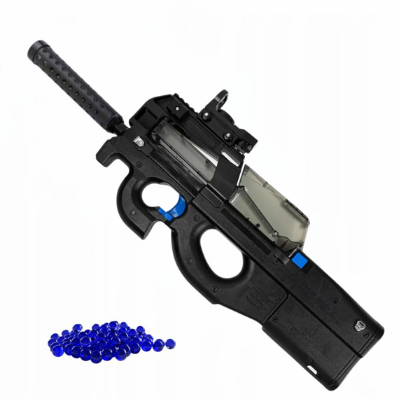 Детский Гель Бластер с Гидрогелевыми Шариками Орбиз Автомат Р90 на Аккумуляторе с Глушителем Коллиматором и Пламегасителем + 5000