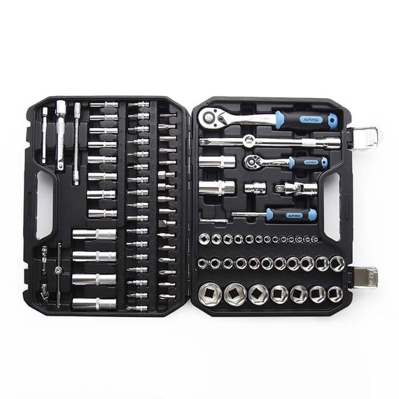 Набор насадок (инструментов) торцевых c трещоткой CrV 1/4, 1/2 (90Т) (94шт) APRO | Зображення 1