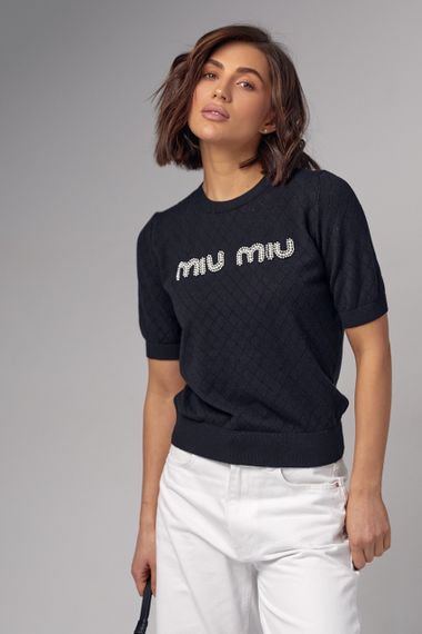 Ажурная футболка с надписью Miu Miu - черный цвет, S (есть размеры) | Зображення 5