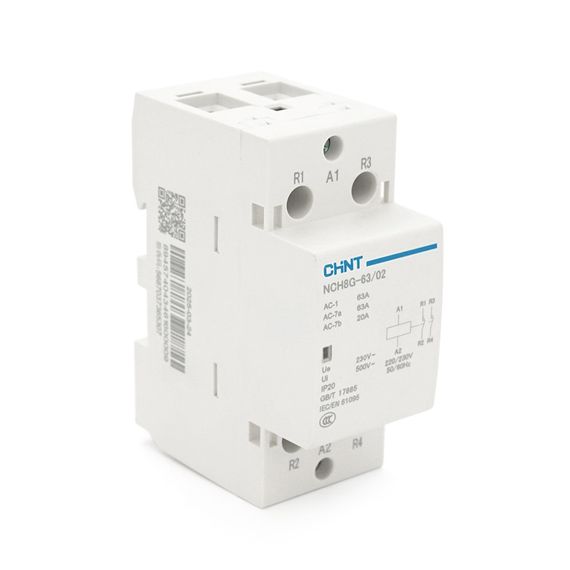 Контактор CHINT NCH8-63/02 220V, 63А, 12kW, 2NC, на DIN-рейку, 85x65, 5x36мм