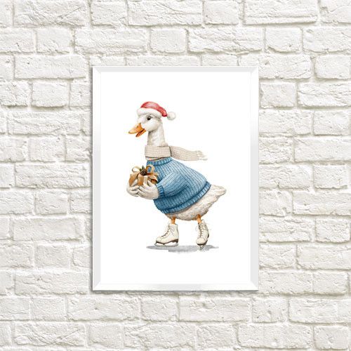 Постер в рамке Гусь на коньках с подарком 21x30 см (A4)
