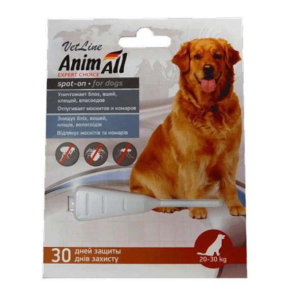Капли от блох и клещей для собак весом 20-30 кг AnimAll VetLine Spot-On