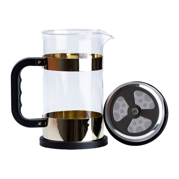 Заварник для чая 1 литр с френч прессом стеклянный Золотой HP33538GL | Зображення 3