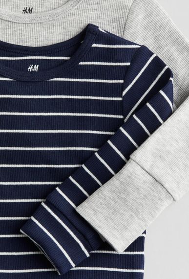 Набір дитячих боді 2 шт для новонароджених хлопчиків H&M 50 см Темно-синій/Сірий меланж (26012701A) | Зображення 1