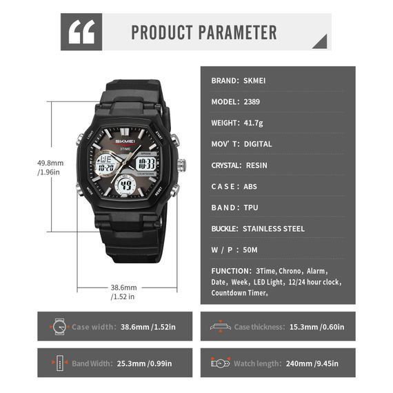 Годинник наручний чоловічий SKMEI 2389BK | Зображення 3